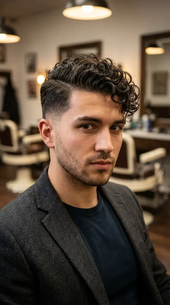 Curly Hair Comb Over Fade