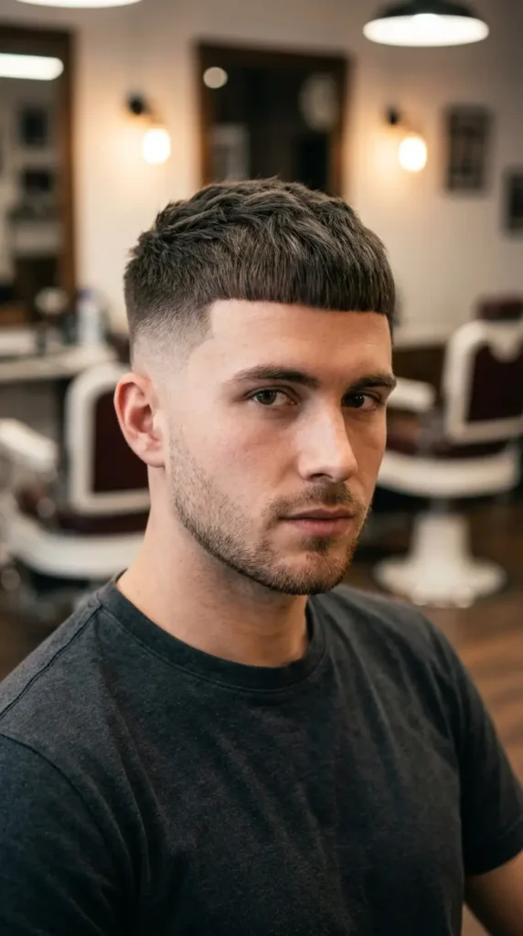 Short Layers + Blunt Fringe + Fade