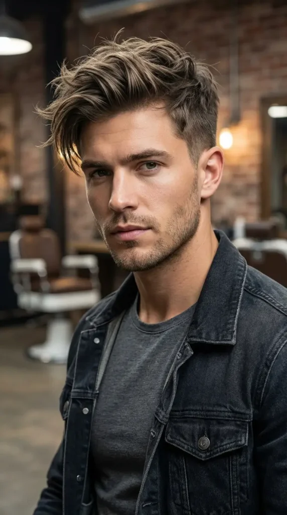 Messy Layered Comb Over + Tapered Sides